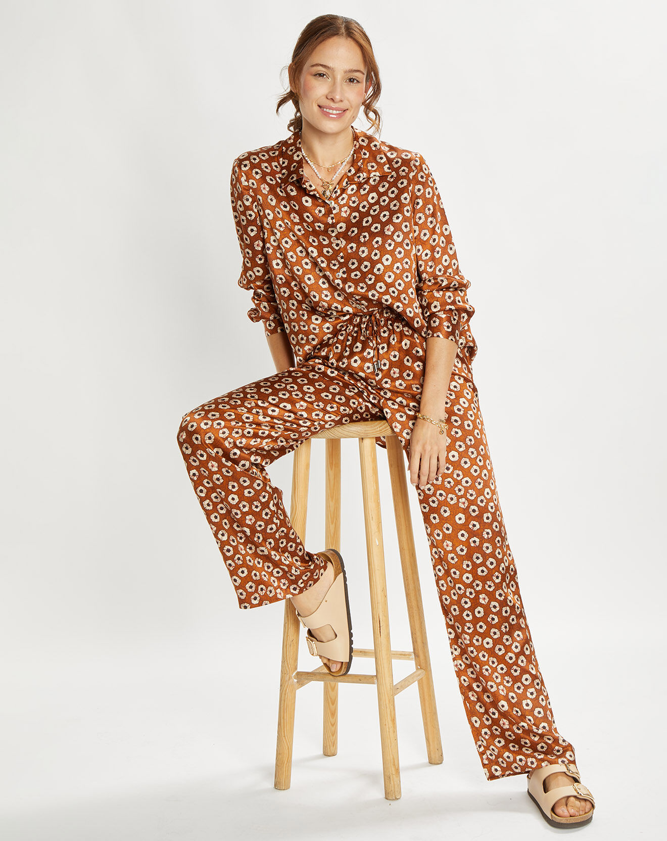 Lauren Vidal Chemise en Soie mélangée Ines marron