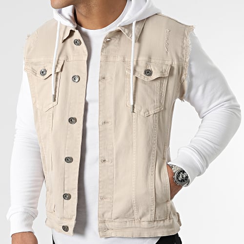 Veste Jean A Capuche 2055 Blanc Denim Beige