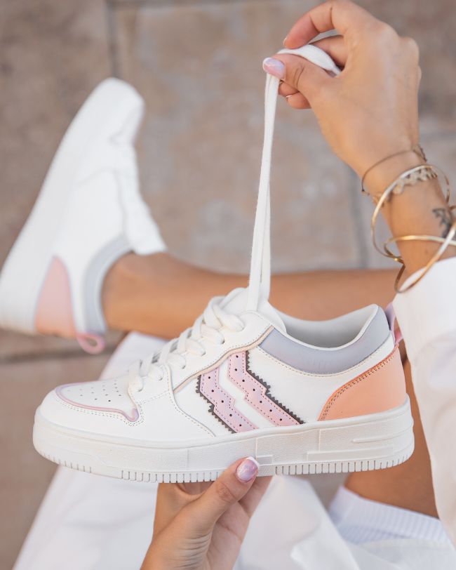 Basket femme blanche à lacets - CL65 MULTI
