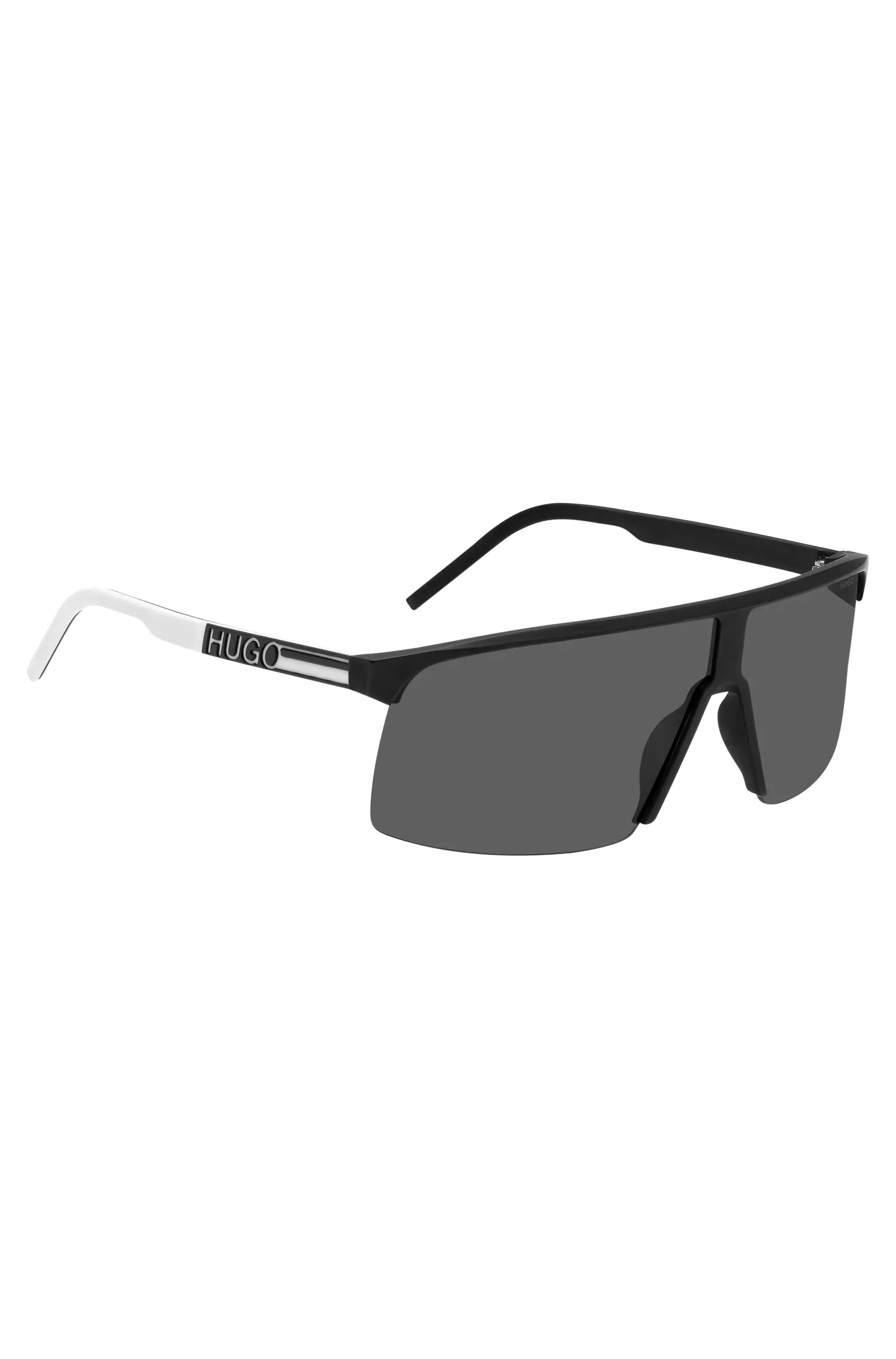 Óculos de sol HUGO com logotipo emborrachado vermelho e lentes grátis.