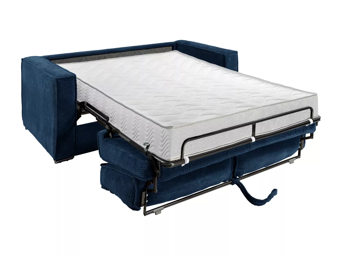 Canapé 3 places convertible express en velours côtelé bleu nuit - Couchage 140 cm - Matelas 18 cm LORETO