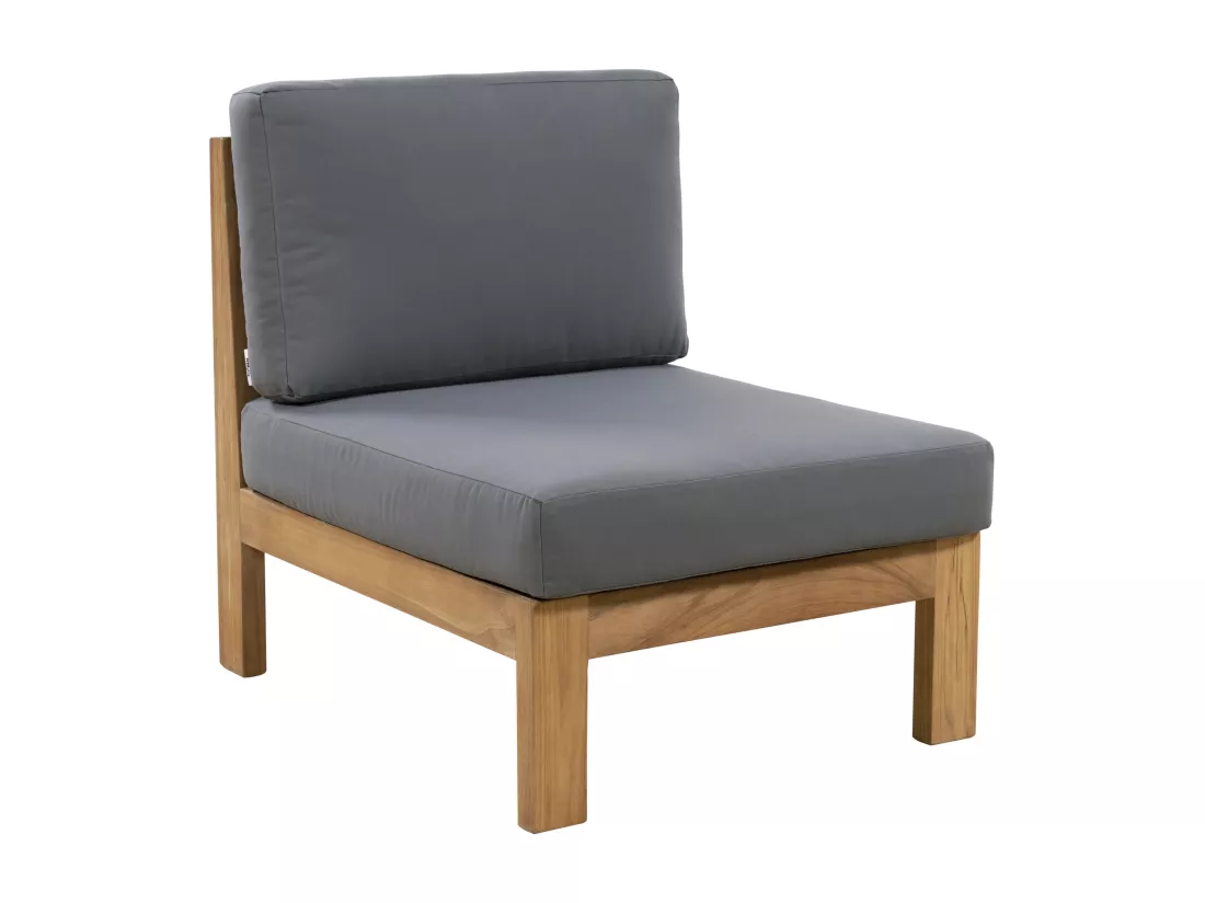 Salon de jardin en teck : un canapé 2 places, 2 fauteuils et une table basse carrée - Naturel clair et gris - SUMINI de MYLIA
