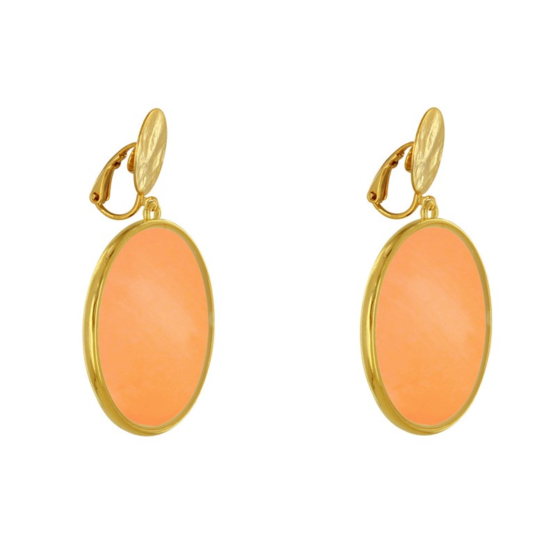 Boucles d'Oreilles Clip Métal Doré Cercle Coloré Translucide