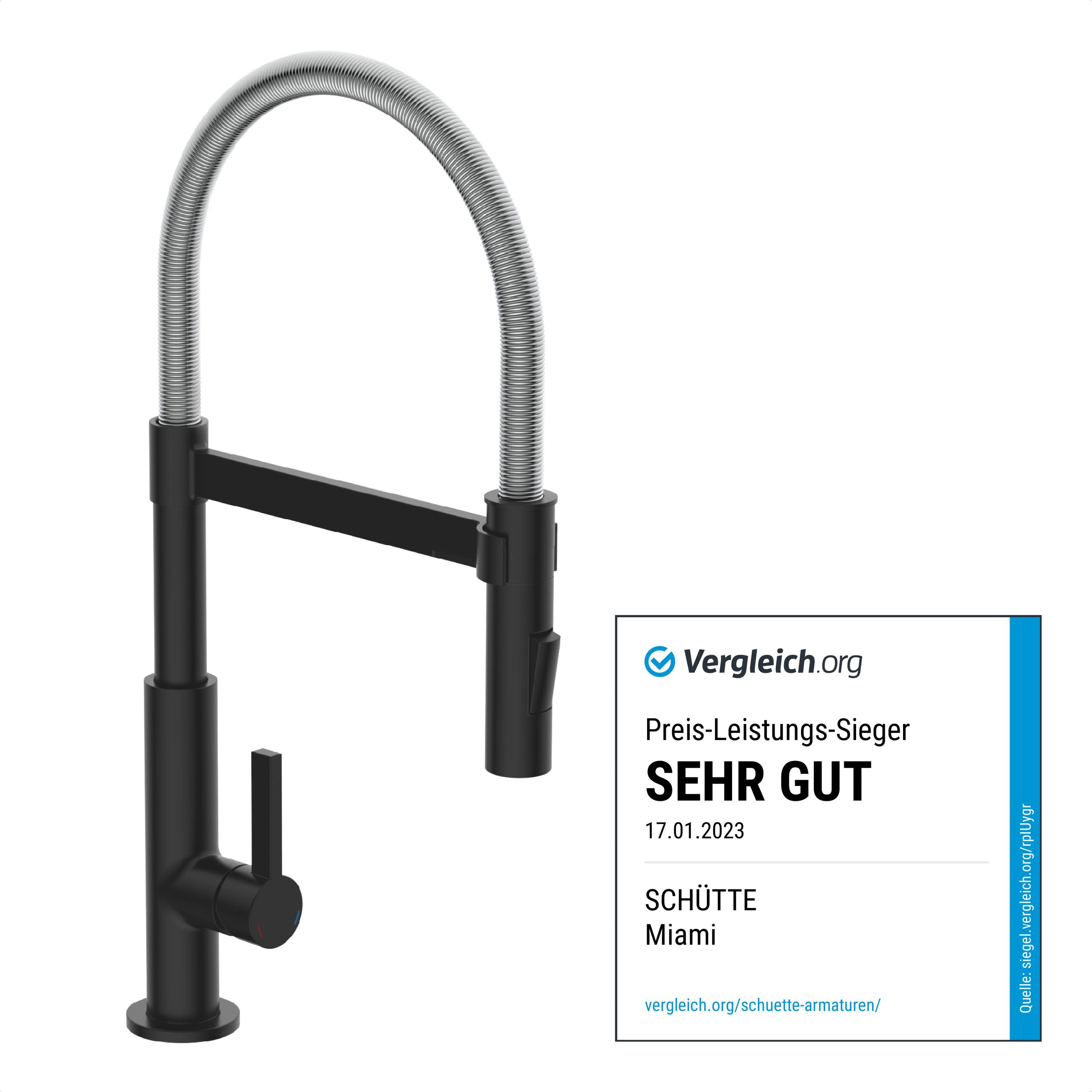 SCHÜTTE Küchenarmatur MIAMI mit Geschirrbrause Chrom/Schwarz matt