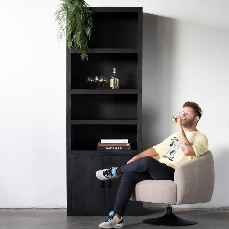 Wandkast Zwart - Mangohout - 80x220cm - Kast Xander