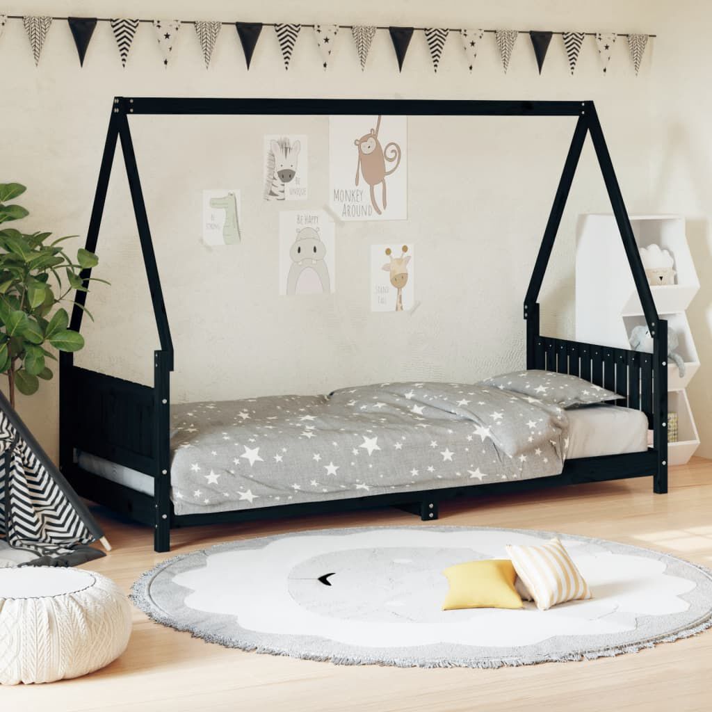 vidaXL Bedframe Zwart 80x200 cm Massief grenenhout