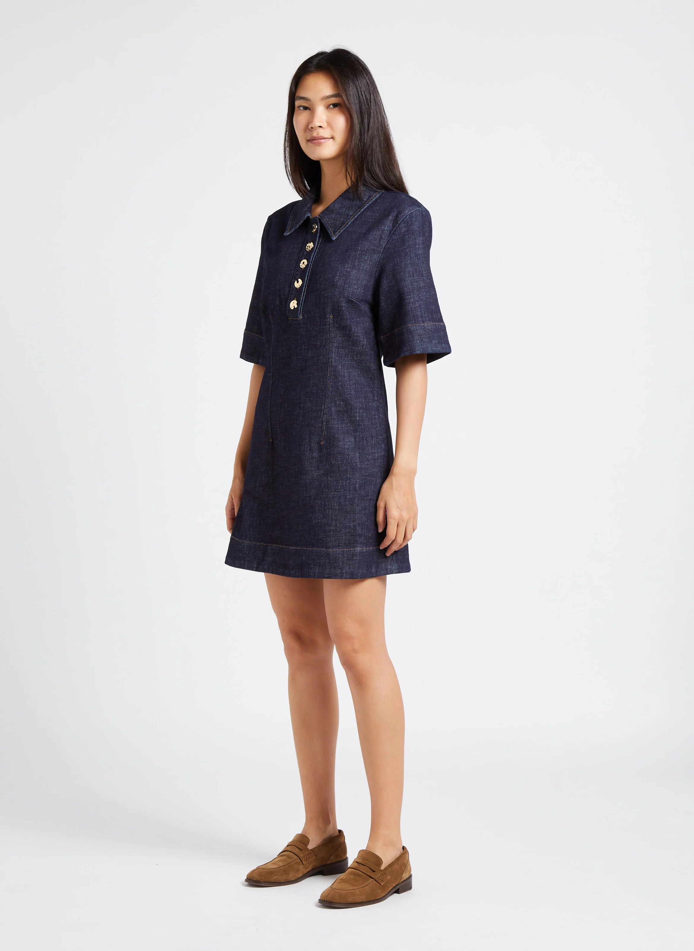 PAINLEVE AMOUR - Robe courte col pointu en coton stretch| Bleu