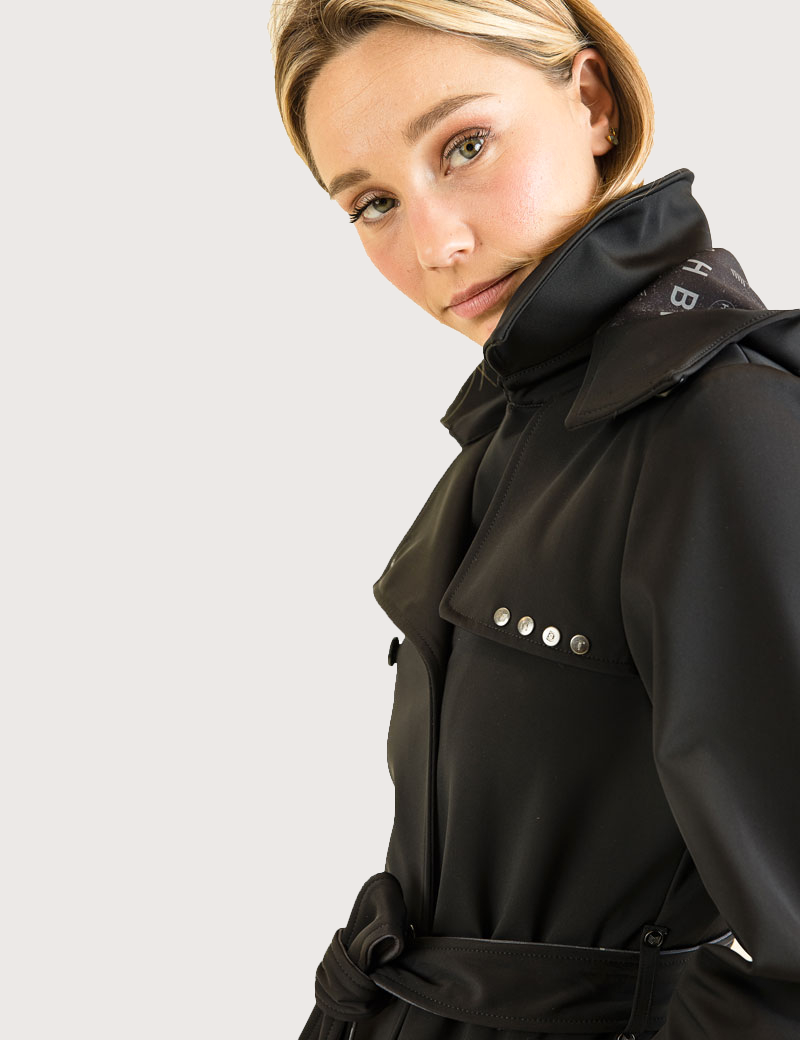 HBT TRENCH MI-LONG NOIR À CAPUCHE AMOVIBLE NOIR POUR FEMME QUEEN