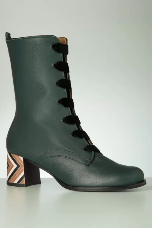 Nemonic Rebeca Lace Up laarsjes in donkergroen