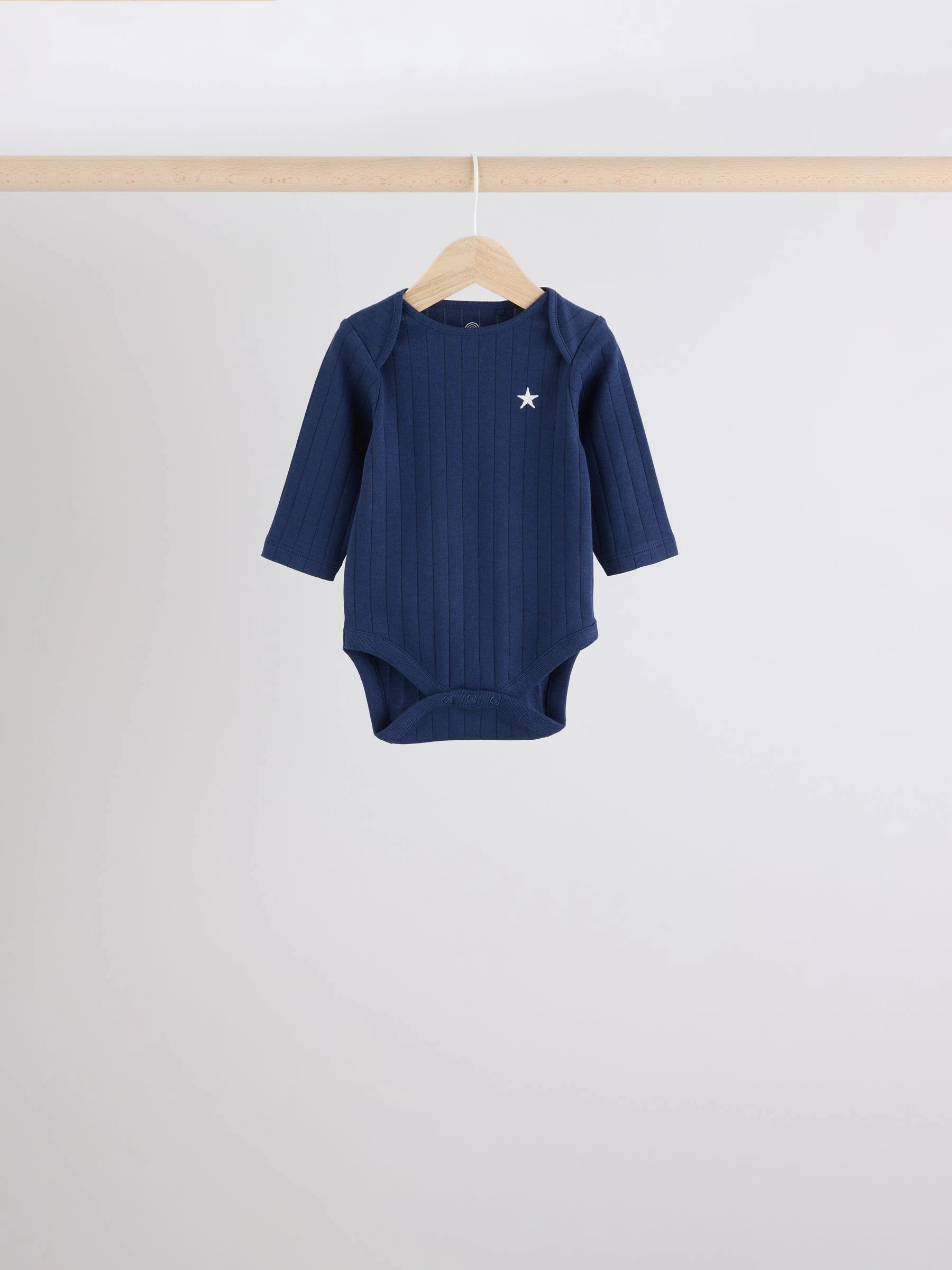 Blauw - Verpakking van 5 rompertjes met lange mouwen