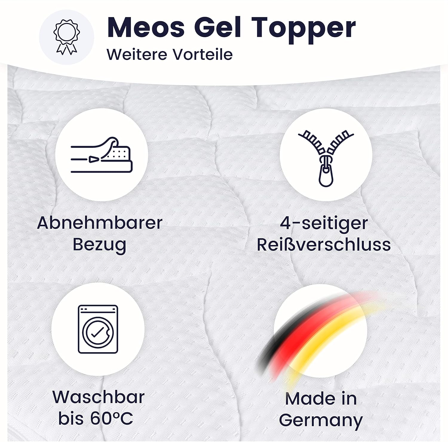 Meos® Gel-Schaum Topper 90x200cm für Matratzen & Boxspringbett - Made in Germany - hohes RG 50 - Bezug bis 60°C waschbar - Matratzenauflage (90 x 200 cm)