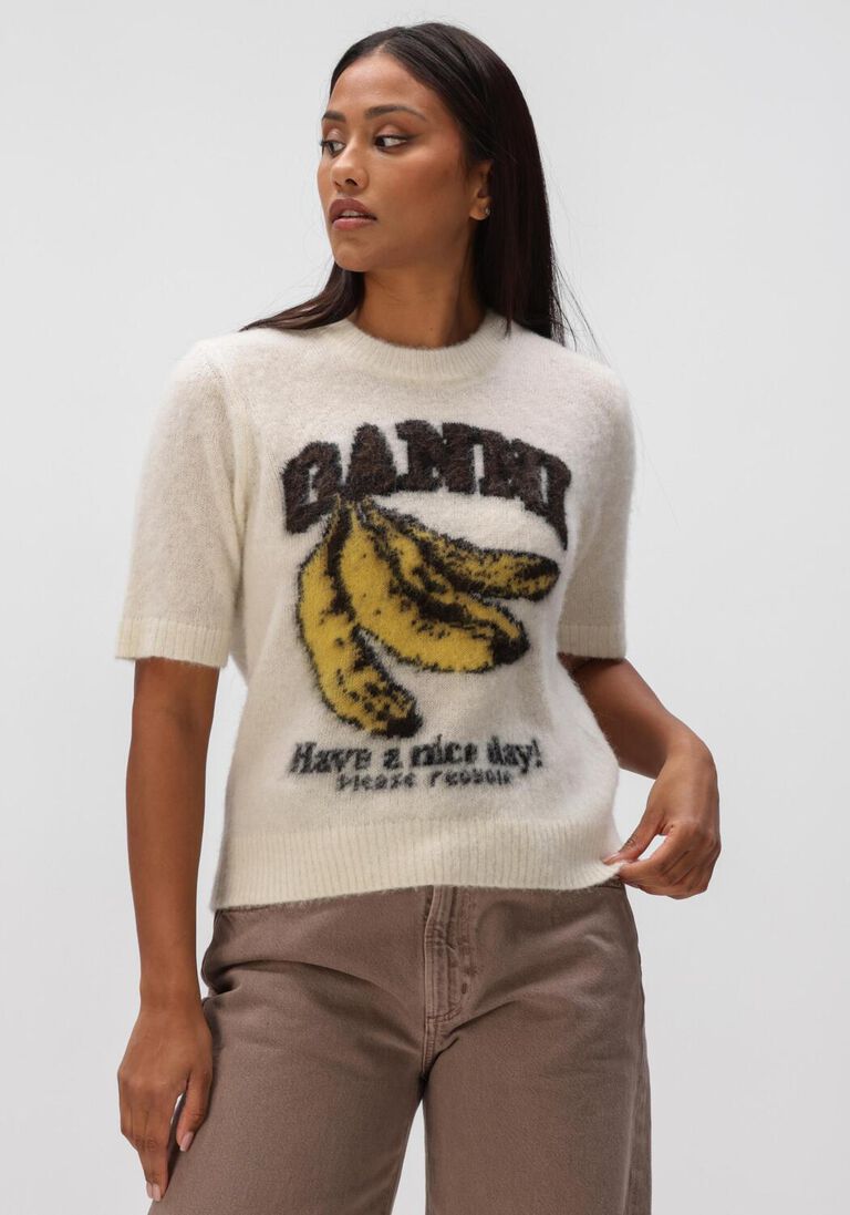 beige ganni tops & t-shirts brushed alpaca graphic t shirt