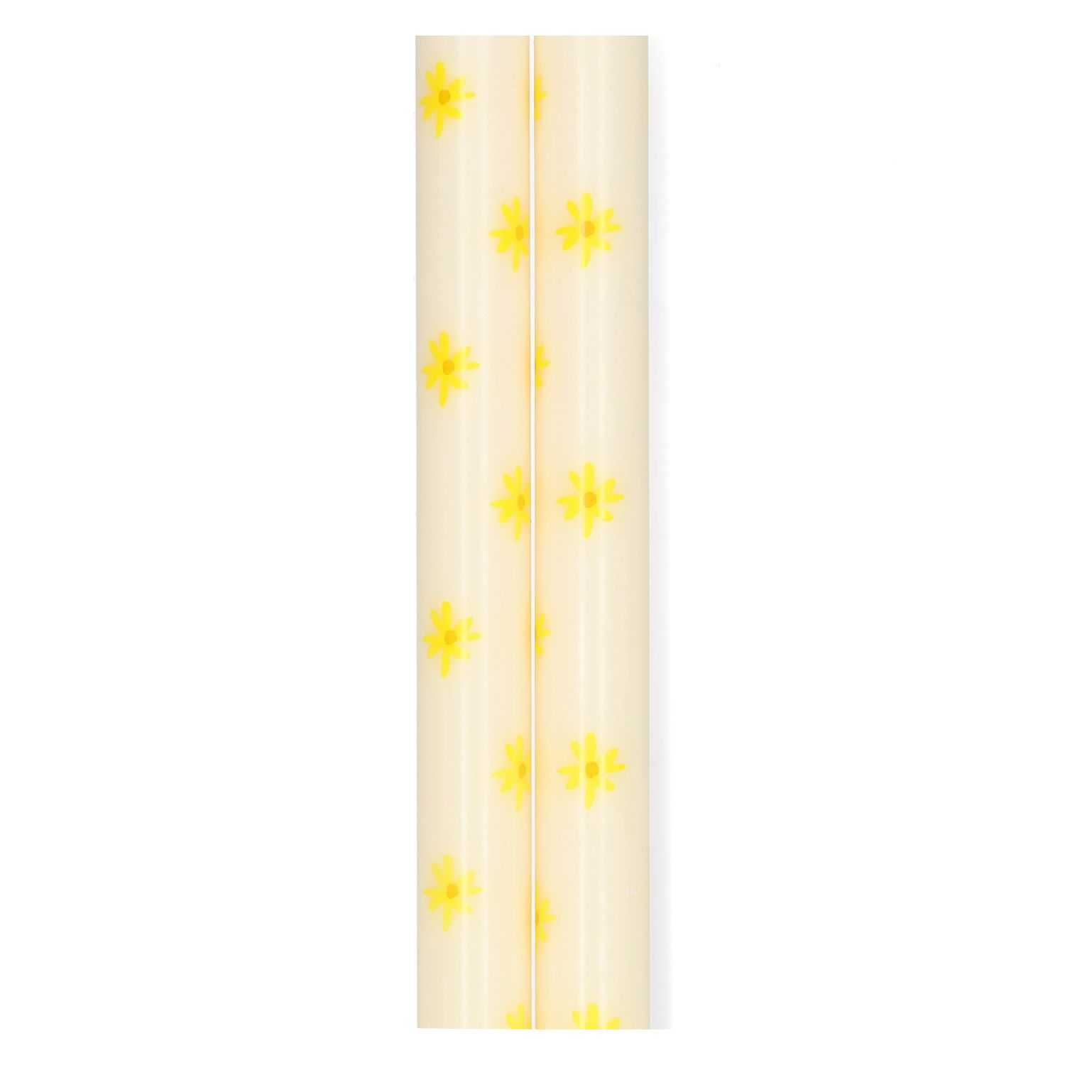 Dinerkaarsen, gele bloemen, 25 cm, 2 stuks