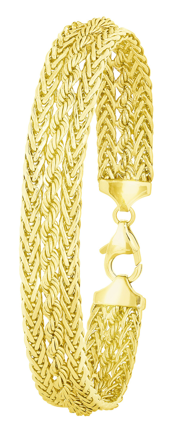 Armband, außen Zopf- und innen Kordelkette, mit Schmuck-Karabiner