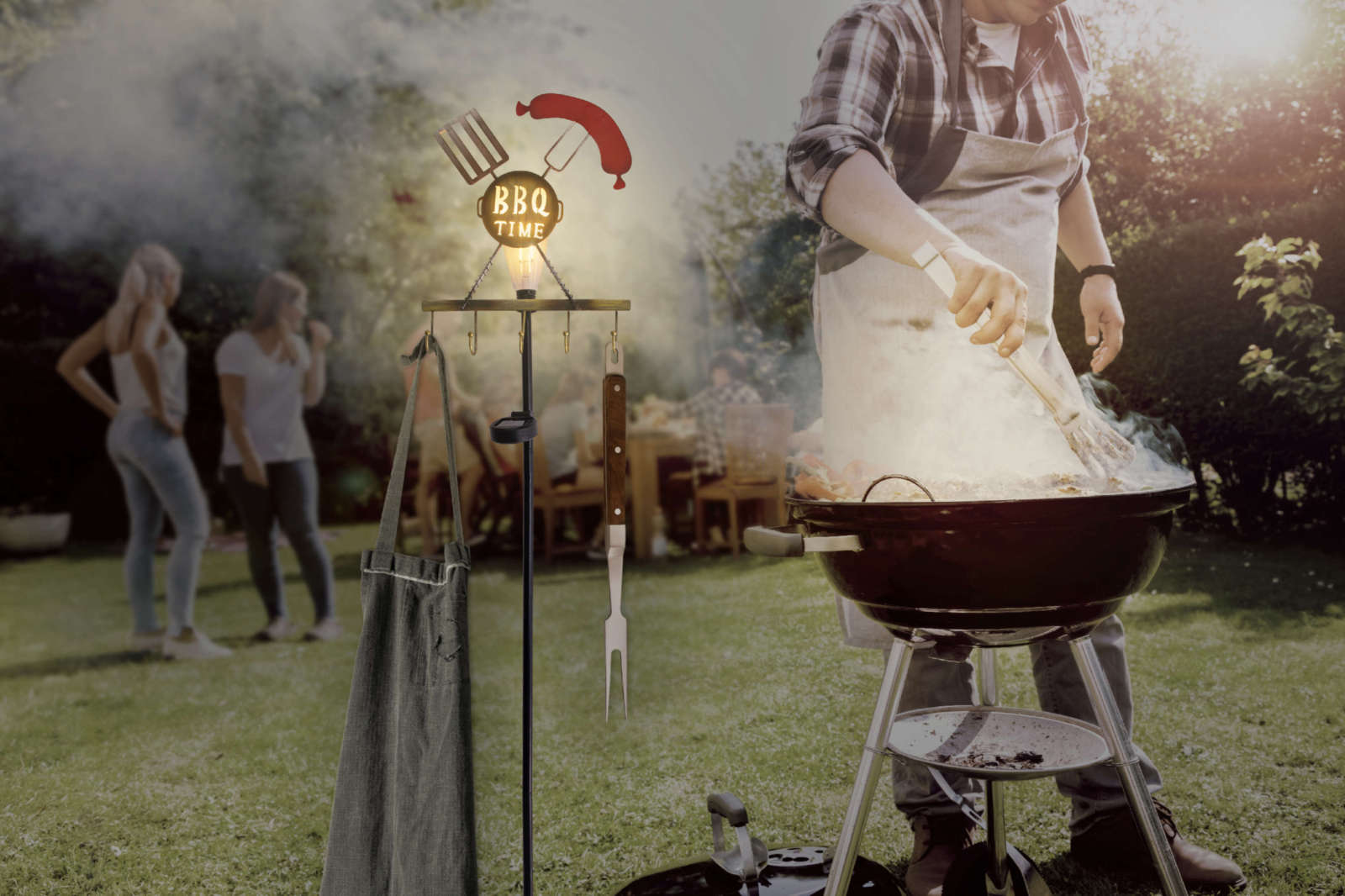 LED-Solar-Erdspieß - rost - BBQ-Motiv - 130 cm