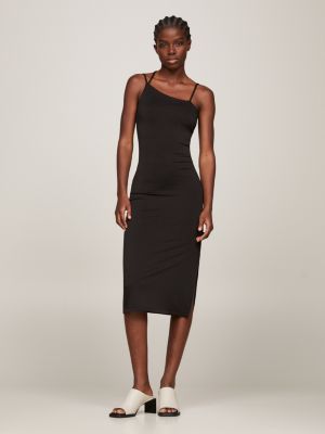 Vestido midi justo com várias alças