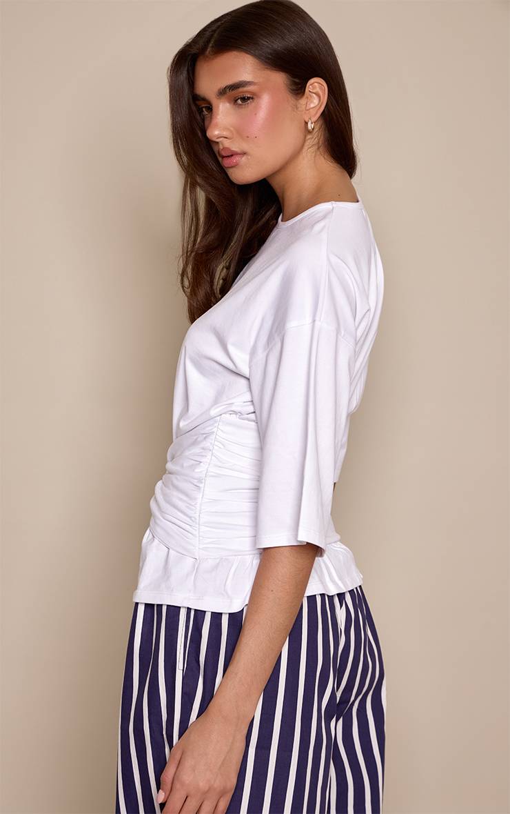 Blanc T-shirt En Coton Avec Détail Drapé