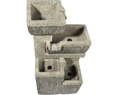 Design tuinfontein met 4 niveaus, 38,7 x 32,3 x 80,3 cm, kunststeen grijs, inclusief slang en pomp.