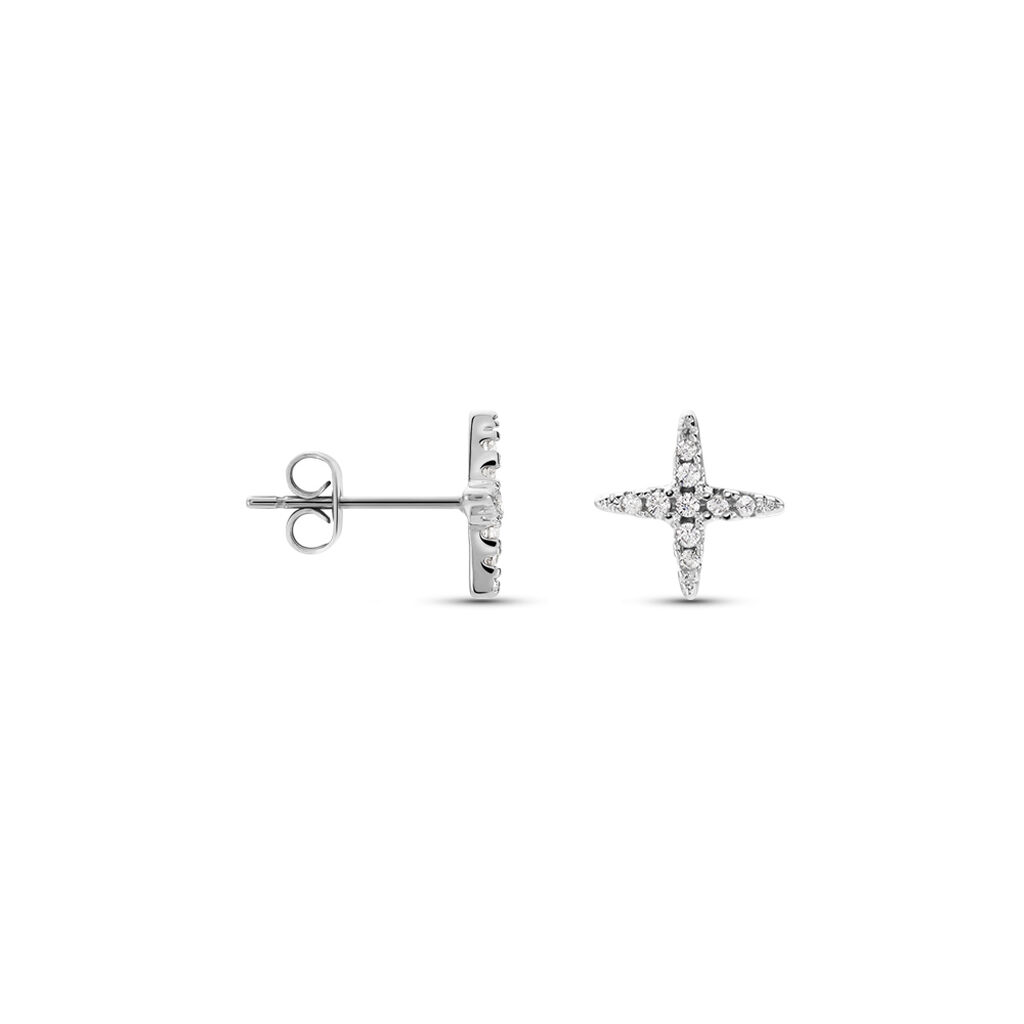 Boucles D'oreilles Puces Clovia Argent Blanc Oxyde De Zirconium
