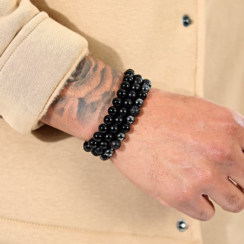 Lot De 3 Bracelets Perles 8mm Noir