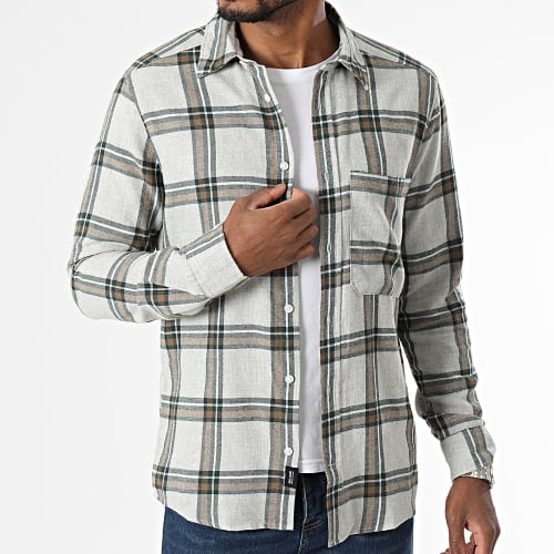 Chemise Manches Longues A Carreaux Stone Life Gris Chiné