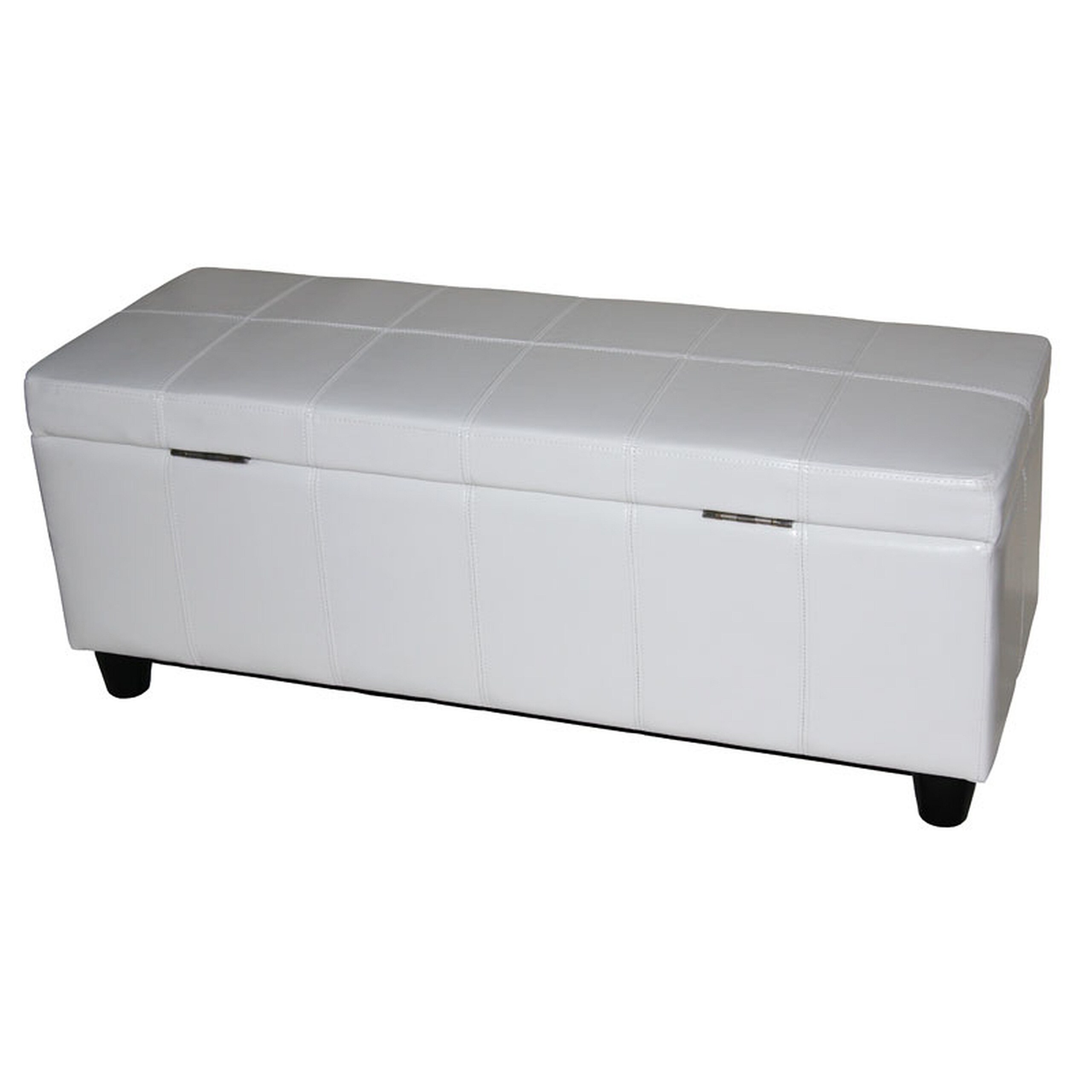 Aufbewahrungs-Truhe Sitzbank Arezzo, Leder + Kunstleder, 112x45x45cm MVG-zertifiziert ~ weiß