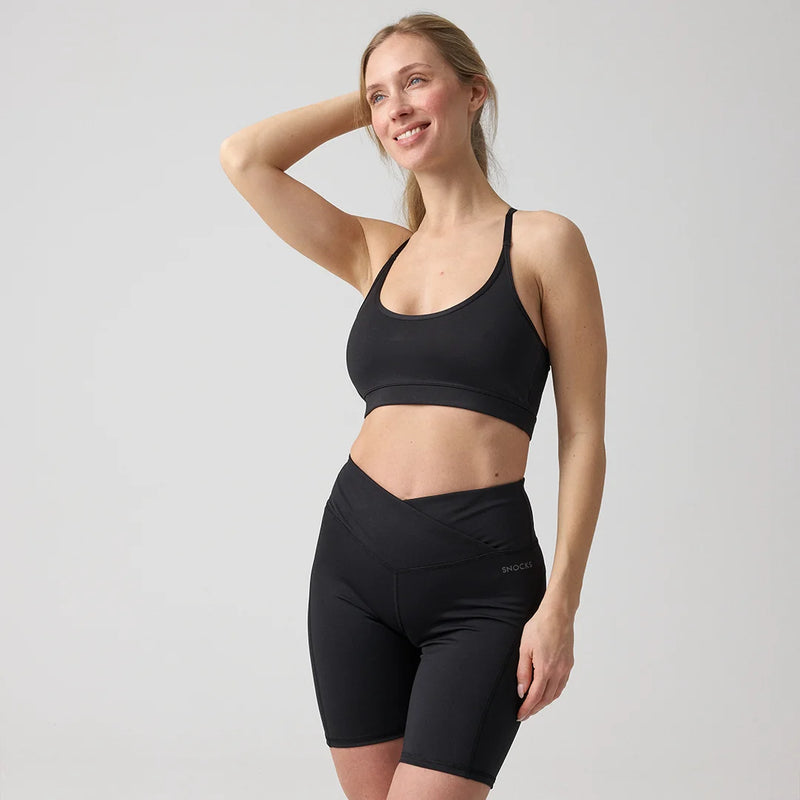 Radlerhose Damen V Cross aus recyceltem Polyester Schwarz