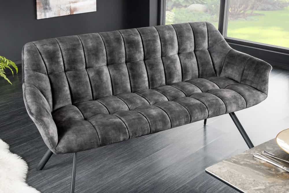 Esszimmer Sitzbank PAPILLON 165cm grau Samt mit Rückenlehne schwarzes Metallgestell