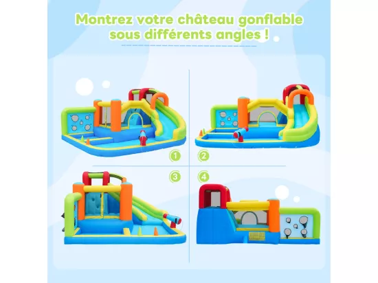 Château gonflable avec trampolines, souffleur, toboggan, panier de basket, 3 à 8 ans, 410x315x203cm