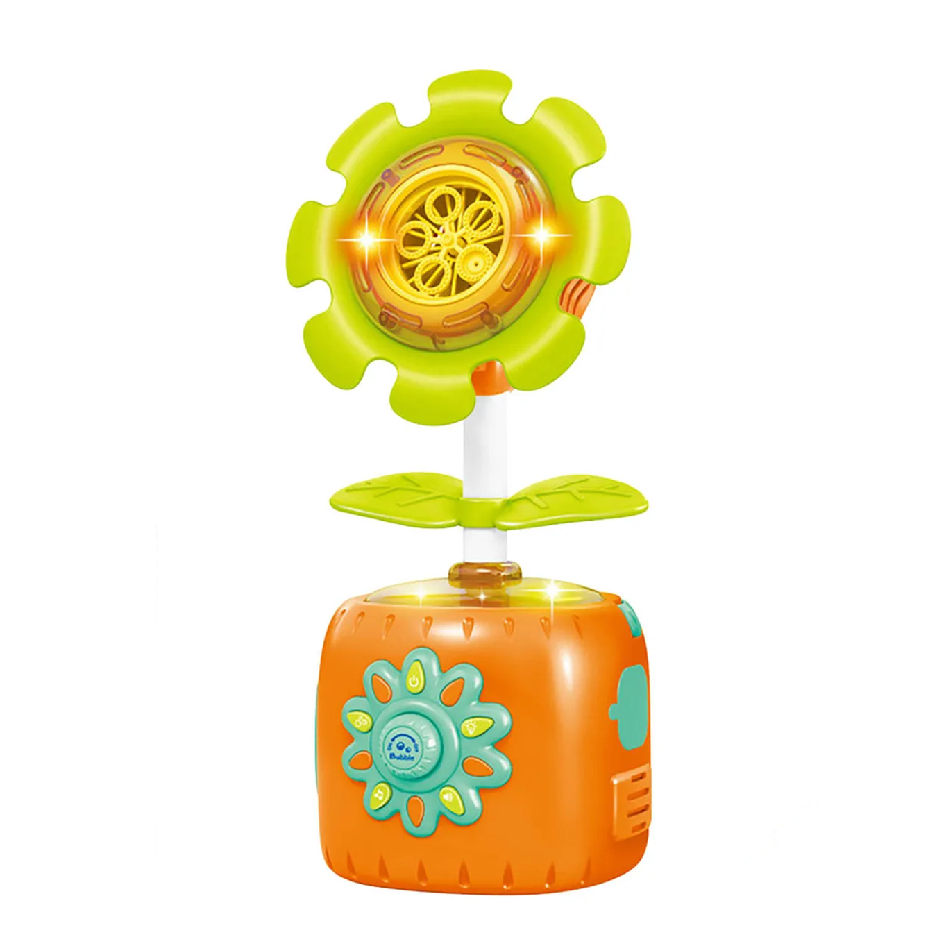 Seifenblasen Sonnenblume Outdoor Kinder Spielzeug Blumen Bubble Maker Maschine mit LED Beleuchtung   Sound Effekte (Batteriebetrieben) - Grün / Orange