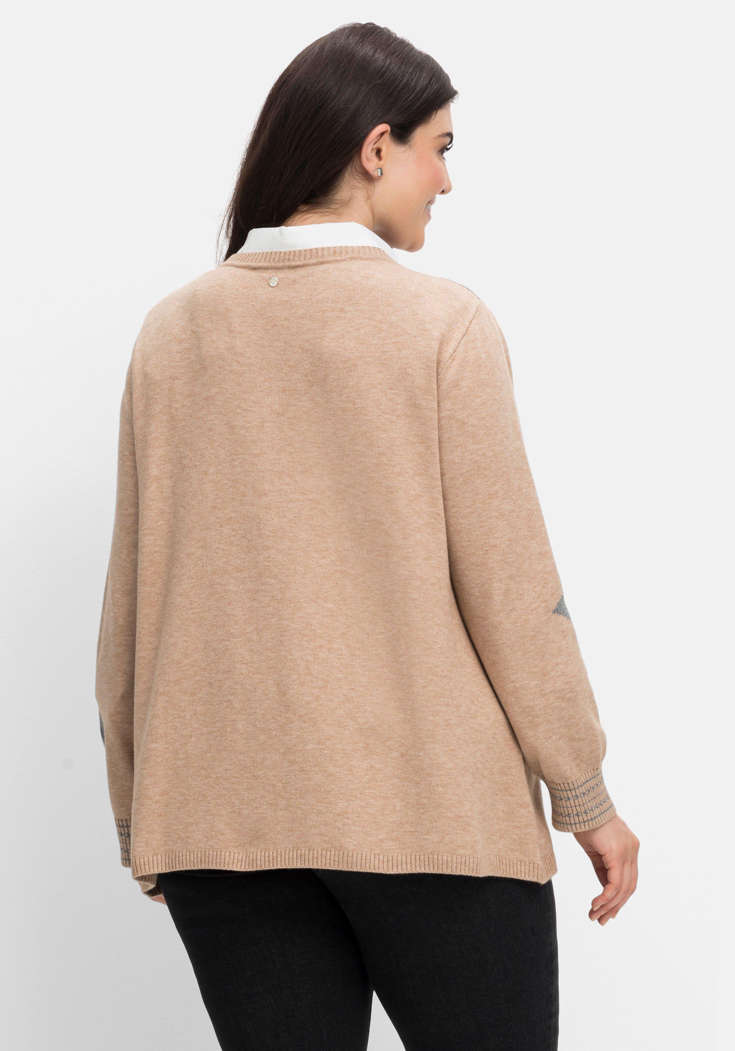 Pullover mit U-Boot-Ausschnitt und Stern-Intarsien