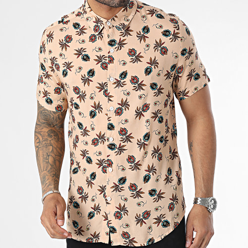 Chemise Manches Courtes Beige Floral