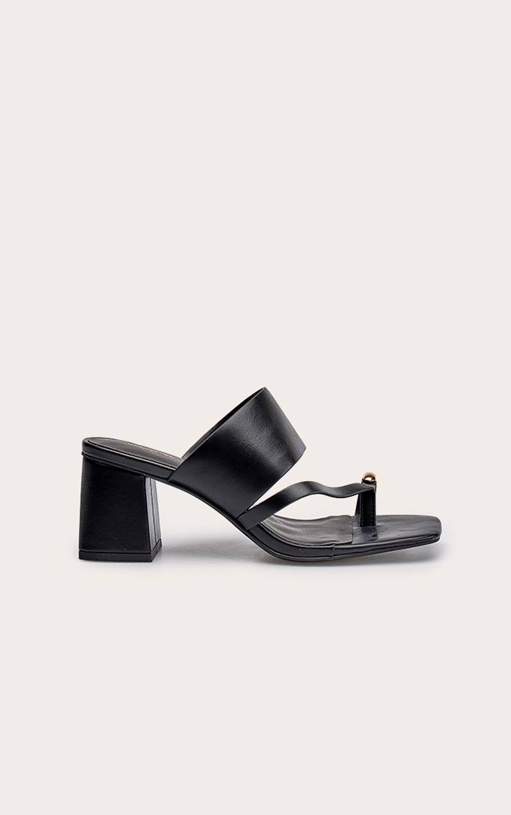 Noir Mules À Talon Bloc Et Bride D'orteil Dorées Coupe Large