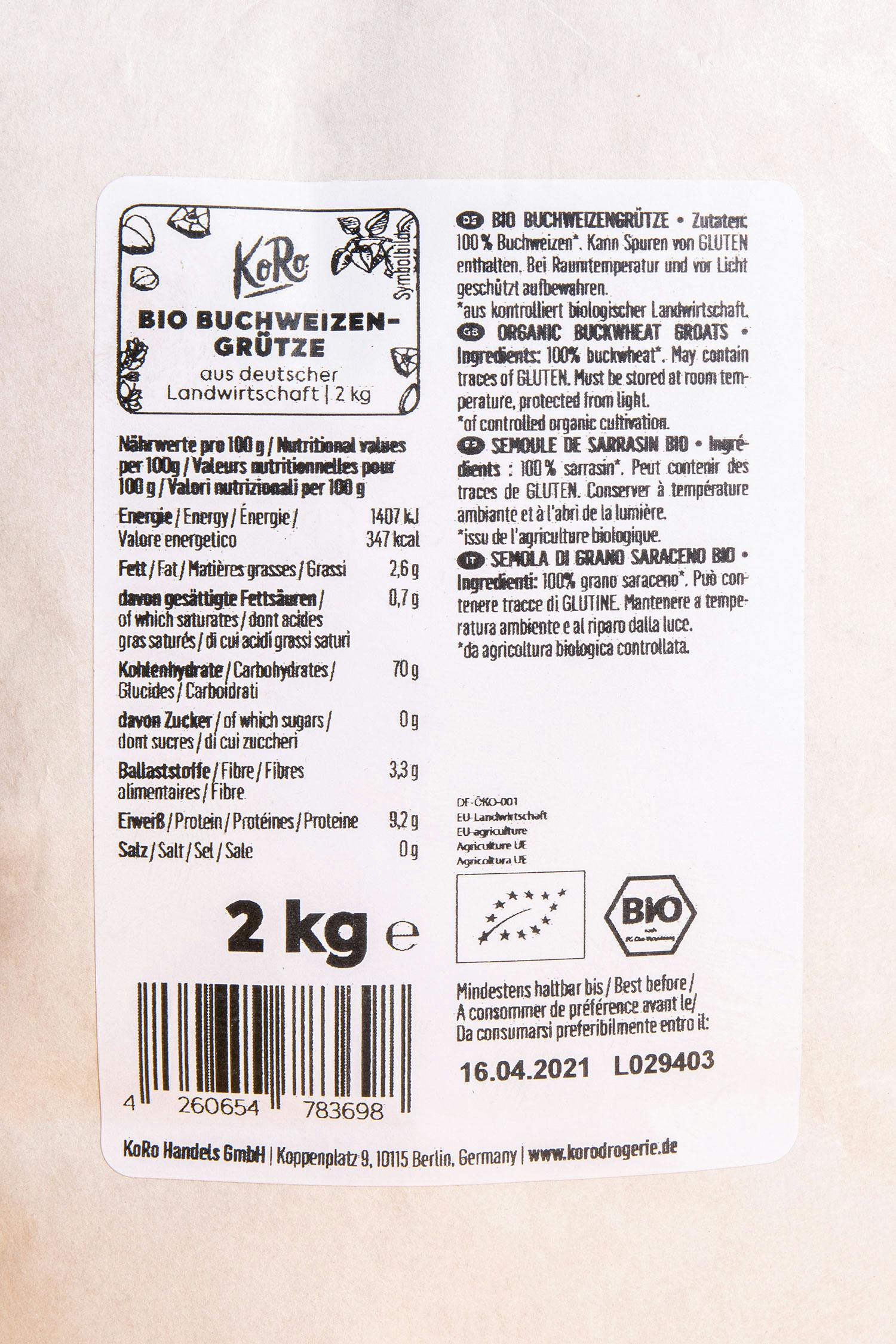 Bio Buchweizengrütze 2 kg