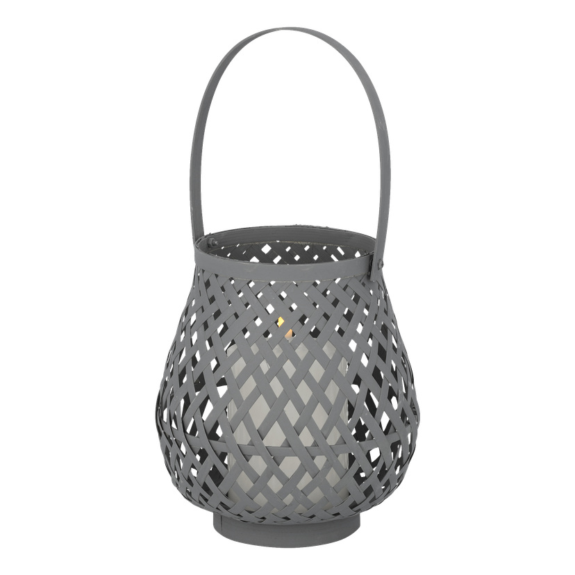 Grå lyslykt av bambus 18xØ16 cm