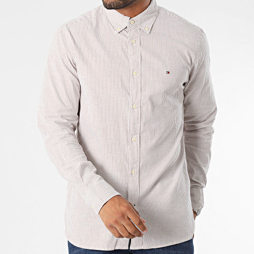 Chemise Manches Longues 1985 Flex Oxford Stripe 0935 Blanc Marron