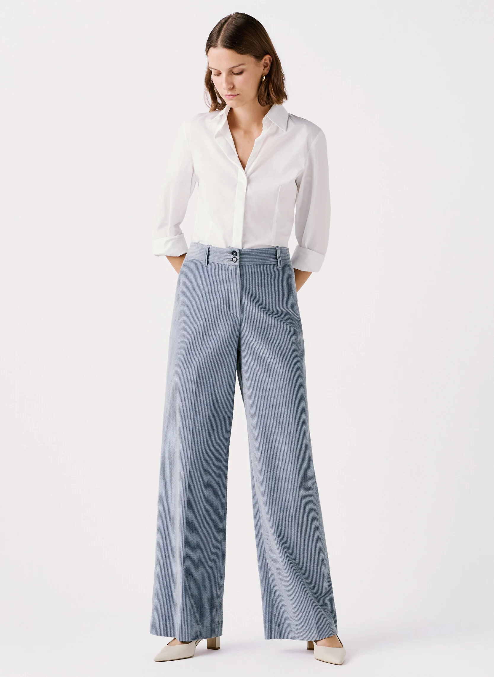 PELUCHE - Pantalon large en velours côtelé | Bleu