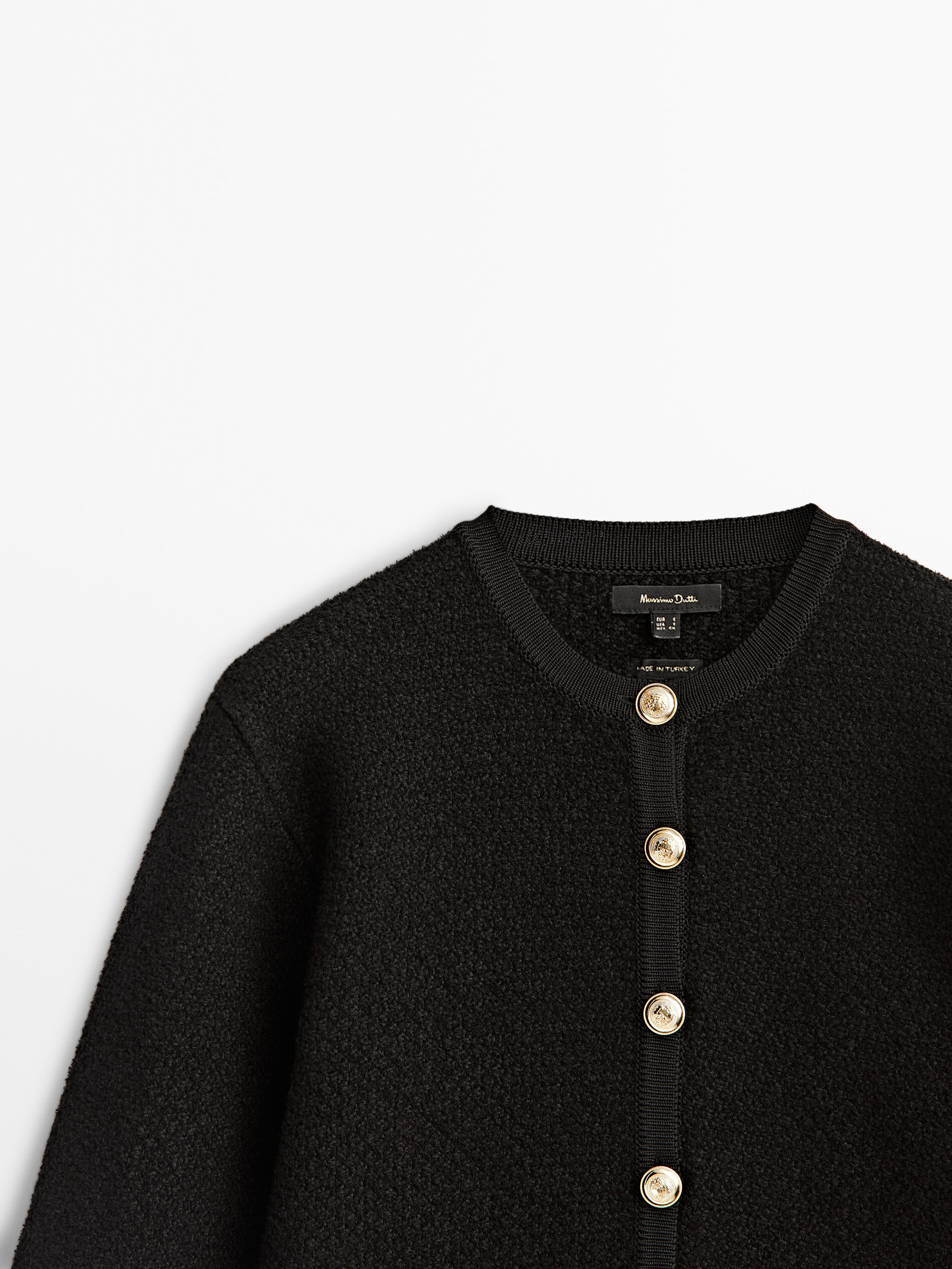 Cardigã em ponto bouclé com zíper - PRETO