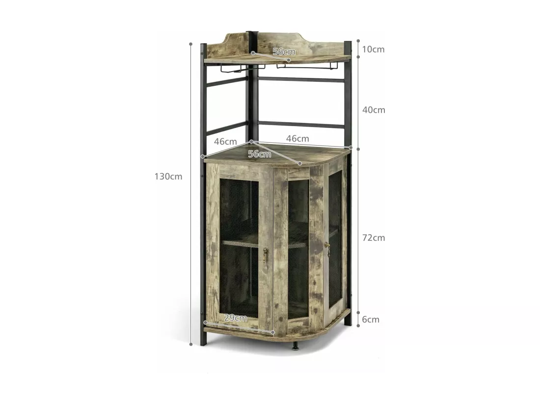 Buffet cuisine industriel,étagère d’angle réglable et placard à porte, 48x48x130 cm
