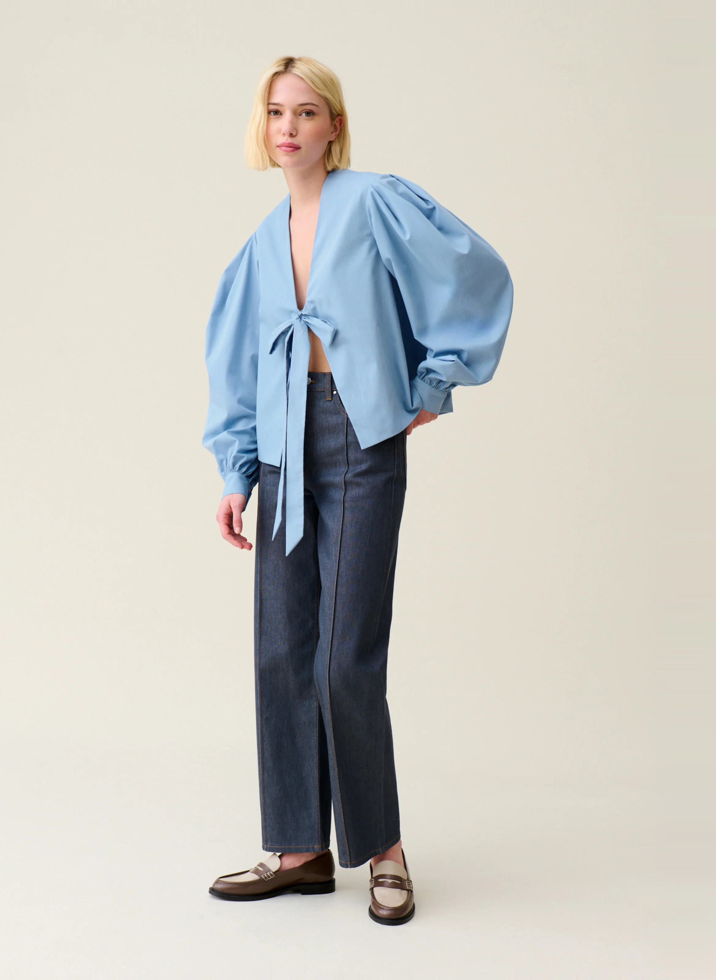 Blouse col V | Bleu