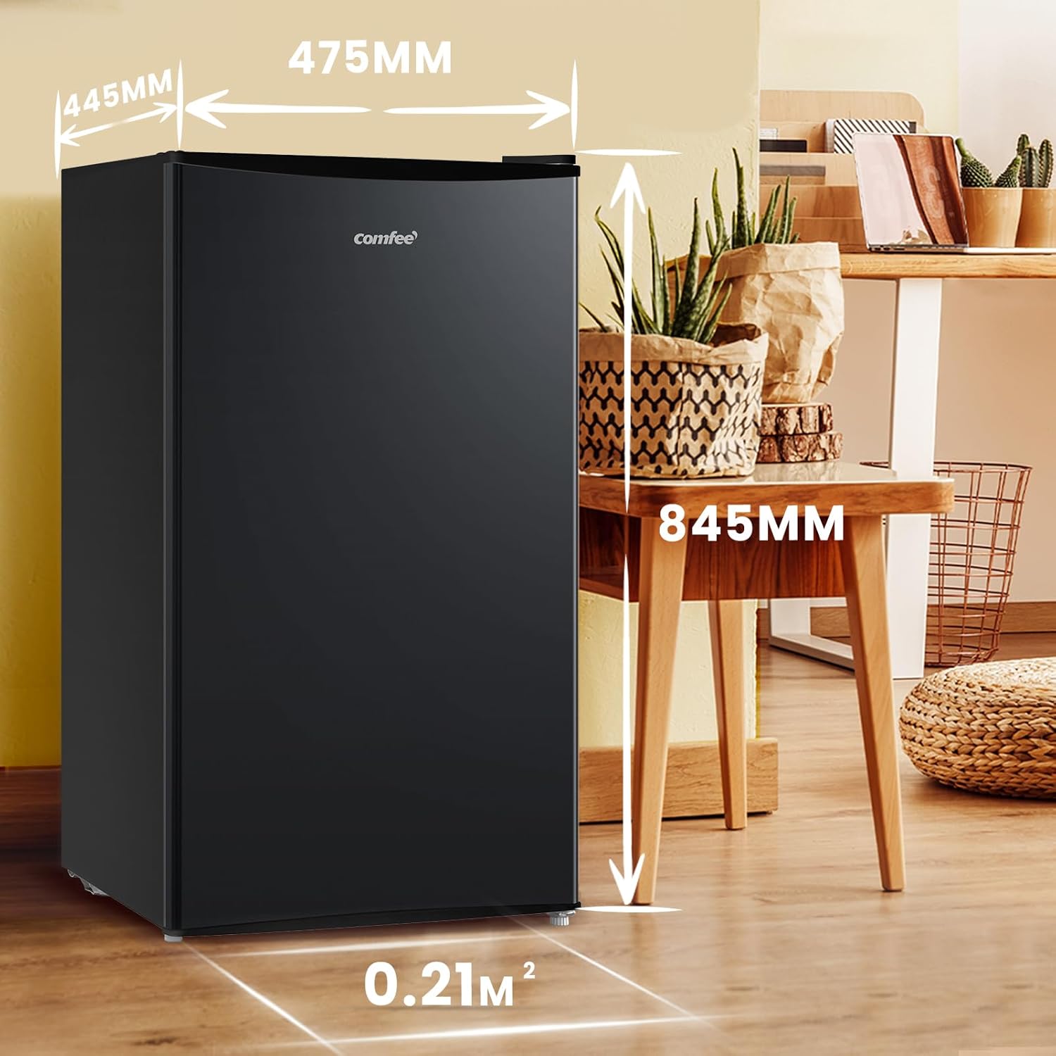 Comfee RCD115DK2 Kühlschrank mit Gefrierfach/ 80L Tischkühlschrank/mit 12 L Gefrierfach/ -18 °C bis -8 °C/ 4-Sterne-Gefrierschrank-Bewertung/ 137 kWh/Jahr/Einstellbare Temperaturregelung/Schwarz
