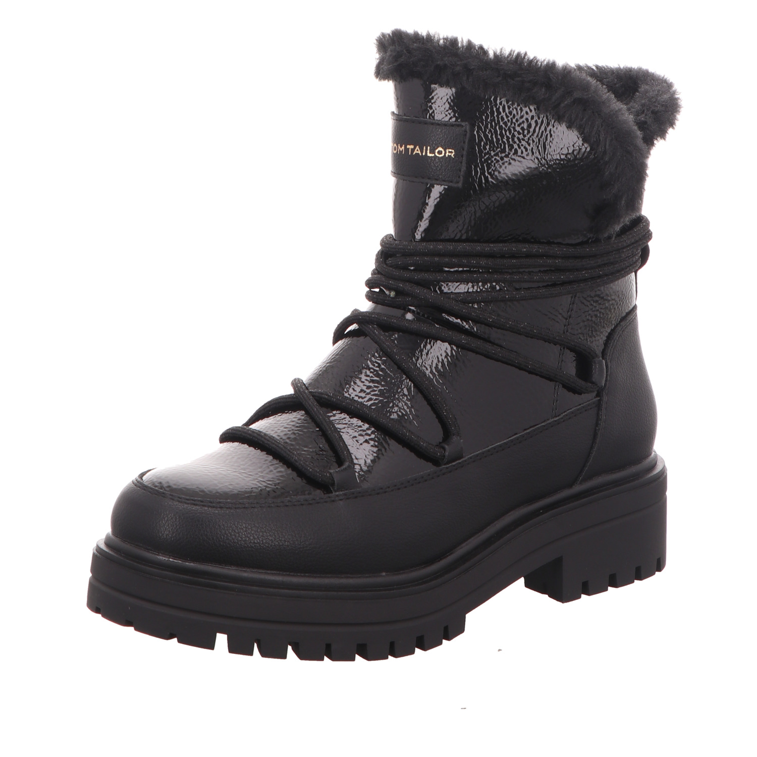 Tom Tailor Damen-Schnürstiefelette Lack Schwarz