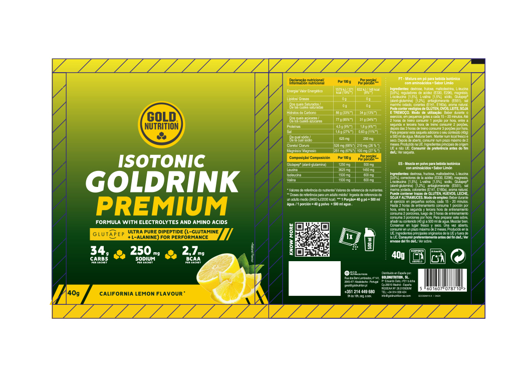 GOLDRINK GOLDNUTRITION PREMIUM LIMÃO 40 G