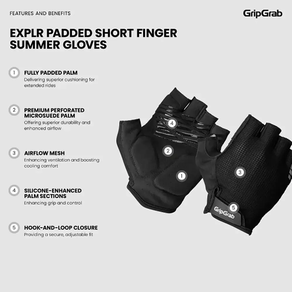 GripGrab EXPLR RC Max Padded Zomer Fietshandschoenen Zwart