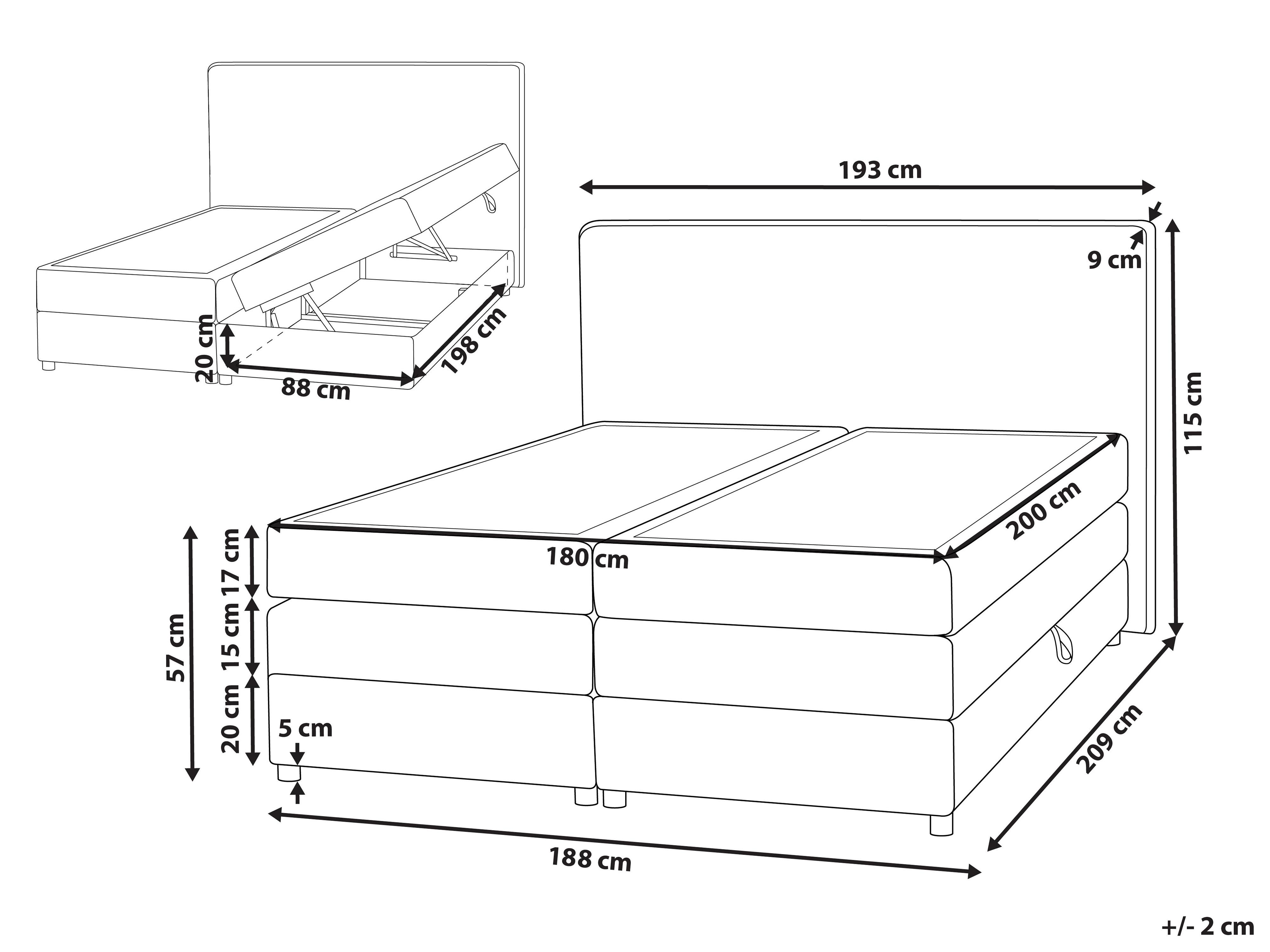 Boxspring met opbergruimte Stof MINISTER 180 x 200 cm Lichtbeige