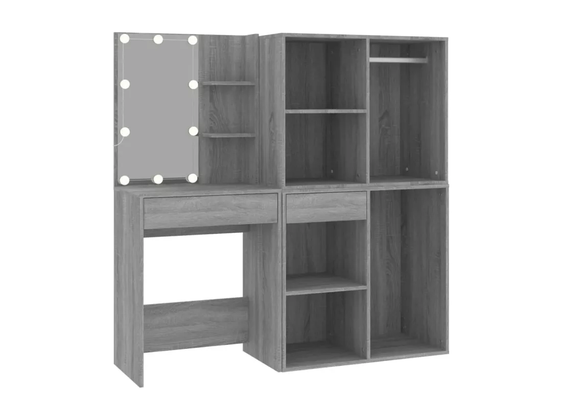 Coiffeuse à LED avec armoires Sonoma gris Bois d'ingénierie
