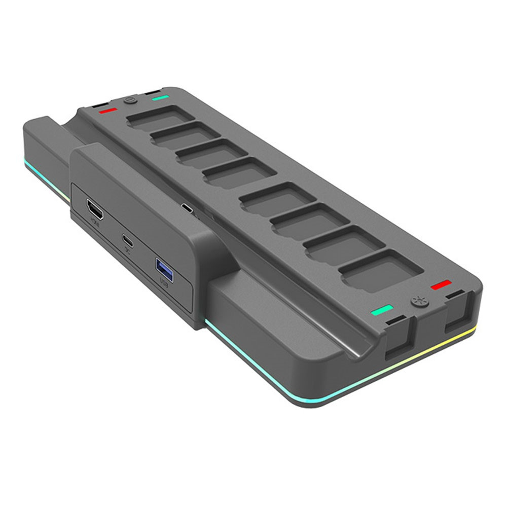 RGB Ladegerät Dockingstation Charging Dock für Nintendo Switch / OLED   4x Joy-Cons mit Spiele Halterung und HDMI / USB C / USB A Anschluss - Schwarz