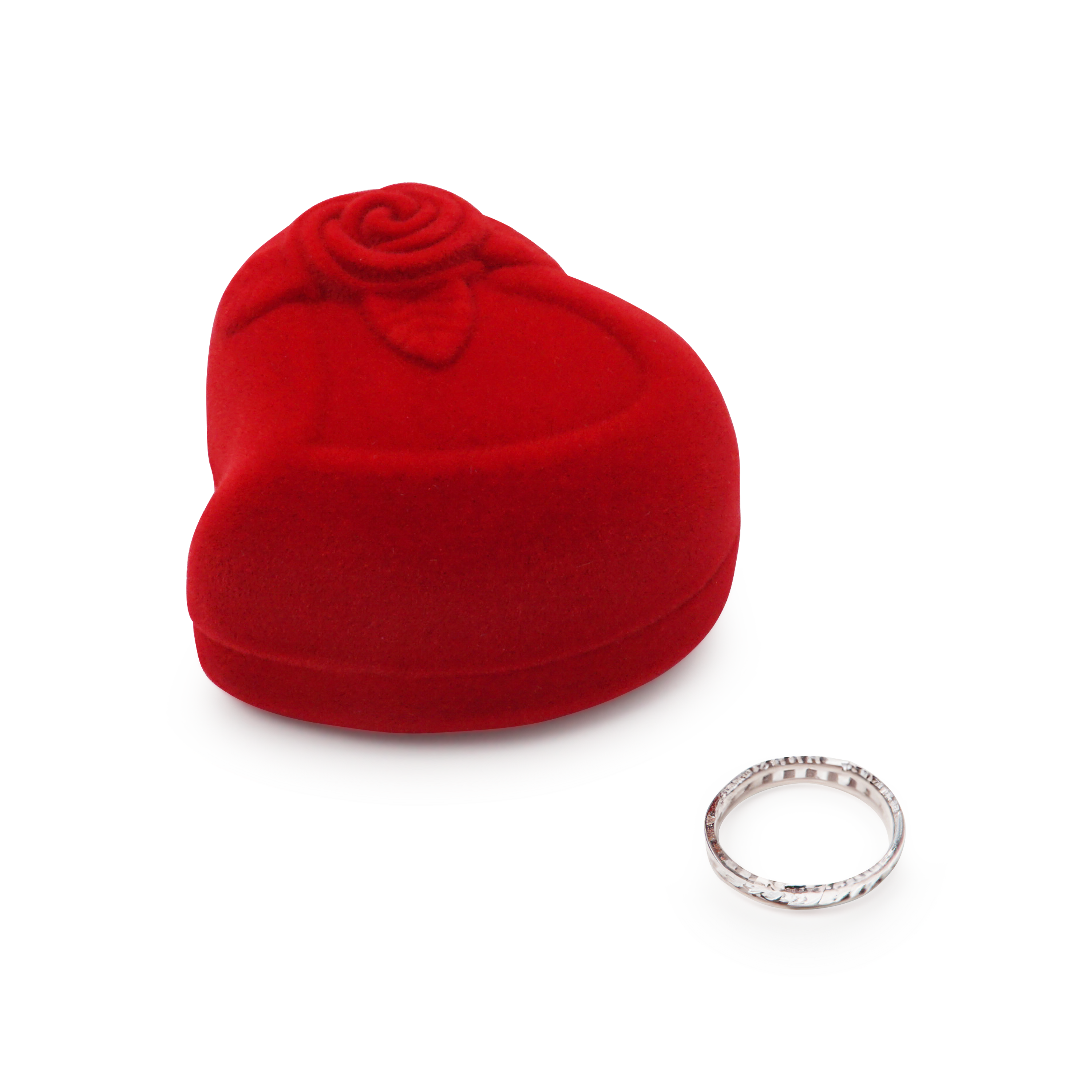 (6x6x4cm) Herz Ringschatulle Samt Schmuck Organizer Box für Ringe / Ohrringe - Rot / Weiss