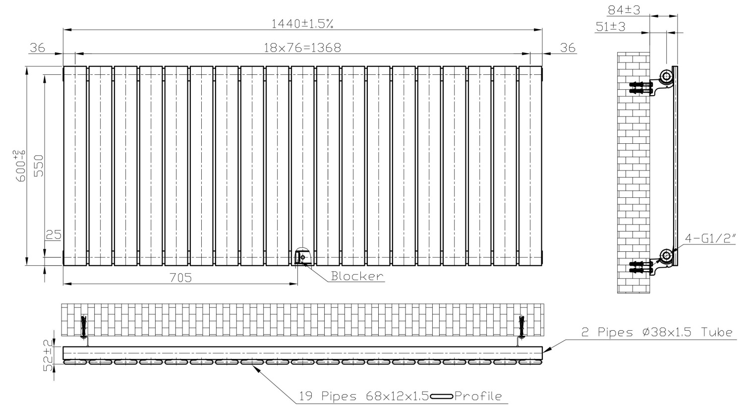 Eastbrook Warrington paneelradiator type 10 145x60cm 1257W wit glans