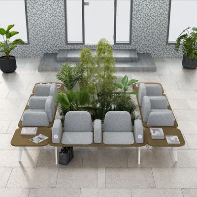 Banquette ILO - 4 places L172xP114cm - carbone - structure chêne clair - tissu bleu guède